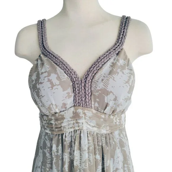 Soft Surroundings Summer Breeze Tan & Grey Abstract Sleeveless Lined Maxi Dress - Picture 4 of 16